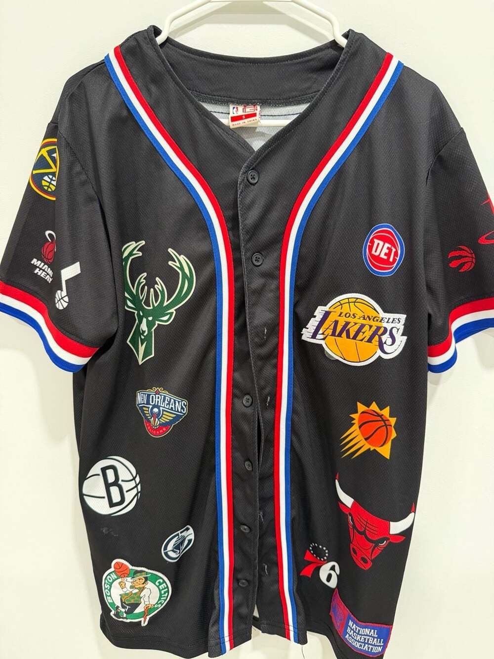 Ultra Game NBA All-Over Multi-Team Logo Button-Up Baseball Jersey